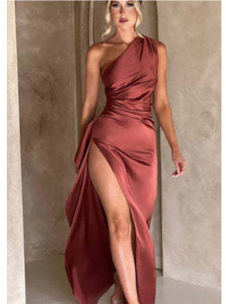 One-shoulder Backless Slit Dress Summer Elegant