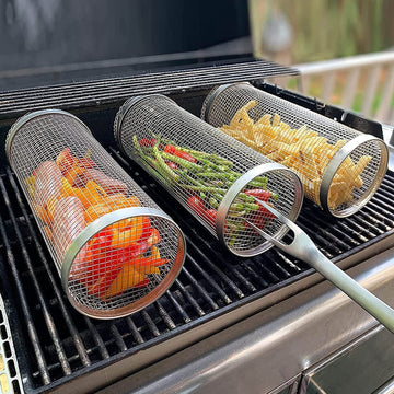Rolling Grilling Basket Metal BBQ Barbecue Basket