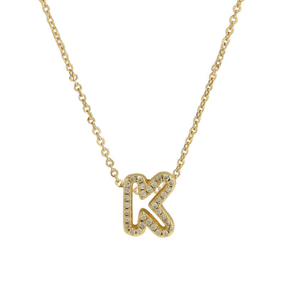 Brass 18K Inlaid Zirconium 26 English Small Letters Pendant Necklace