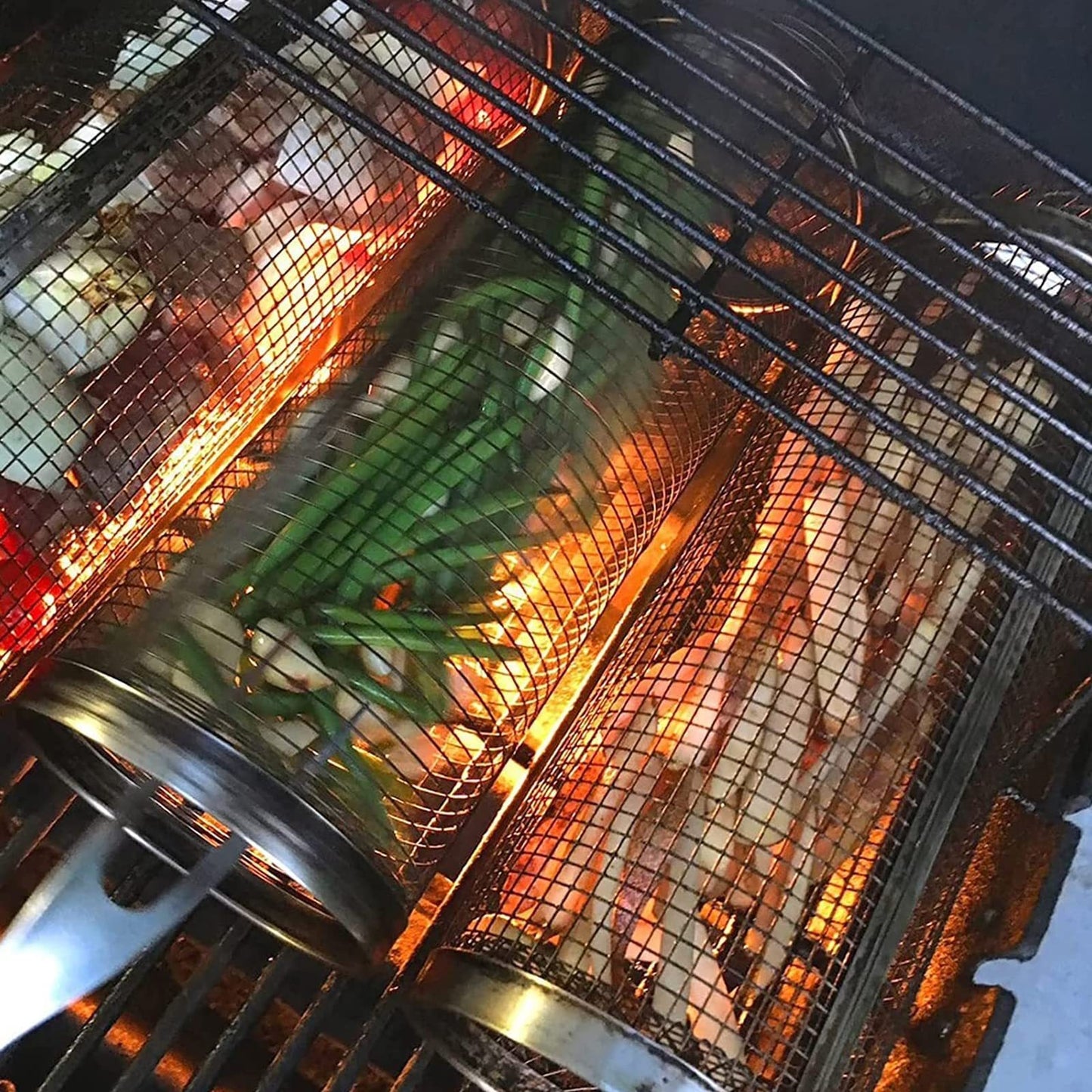 Rolling Grilling Basket Metal BBQ Barbecue Basket