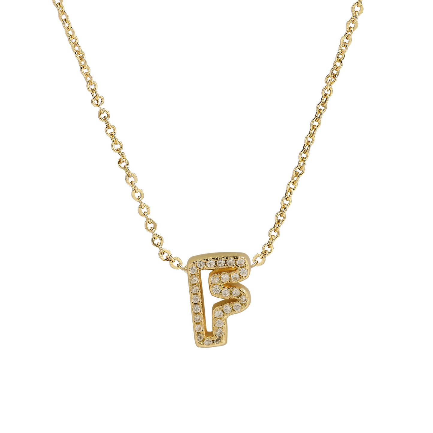 Brass 18K Inlaid Zirconium 26 English Small Letters Pendant Necklace