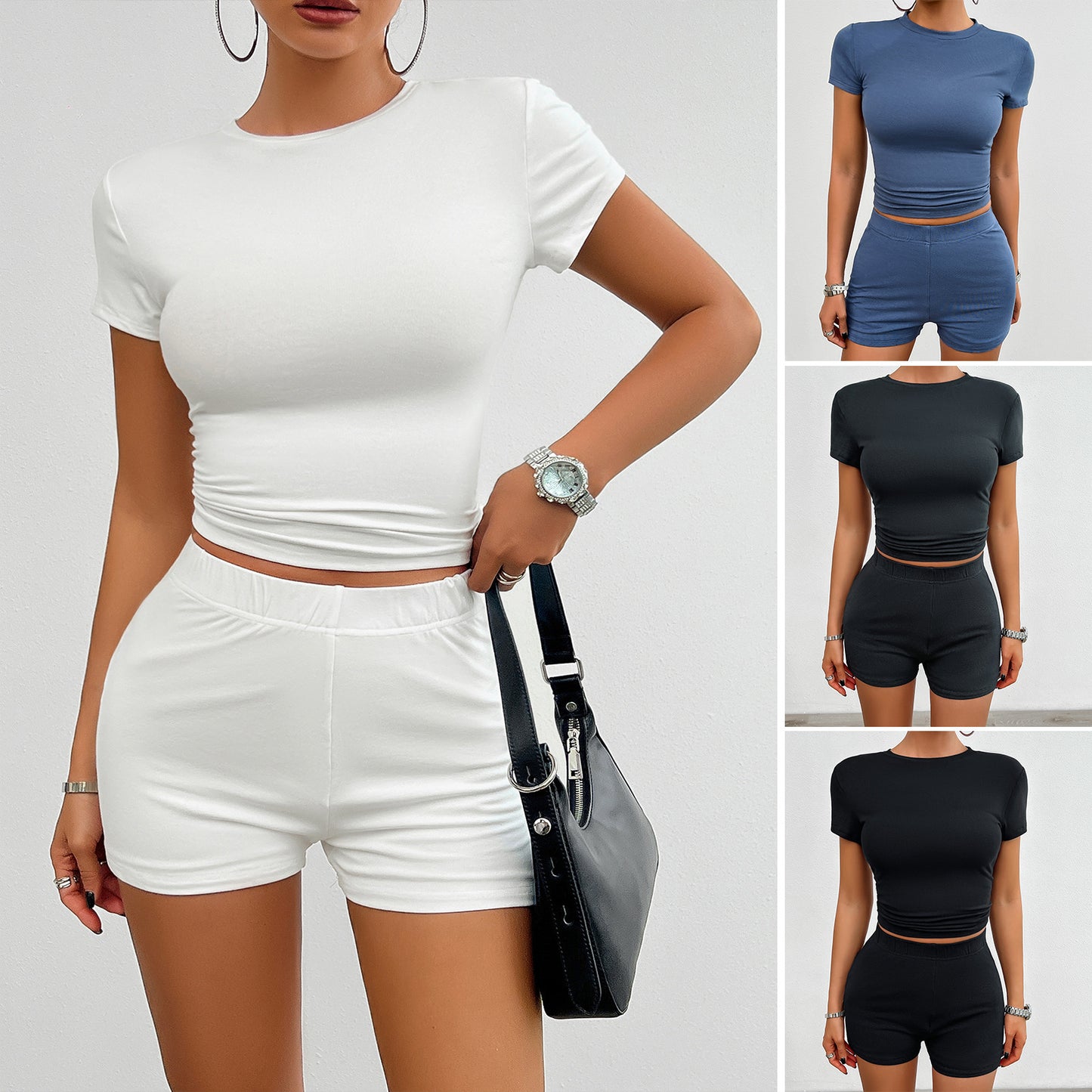 Solid Color Slim Sports Suit Summer ]