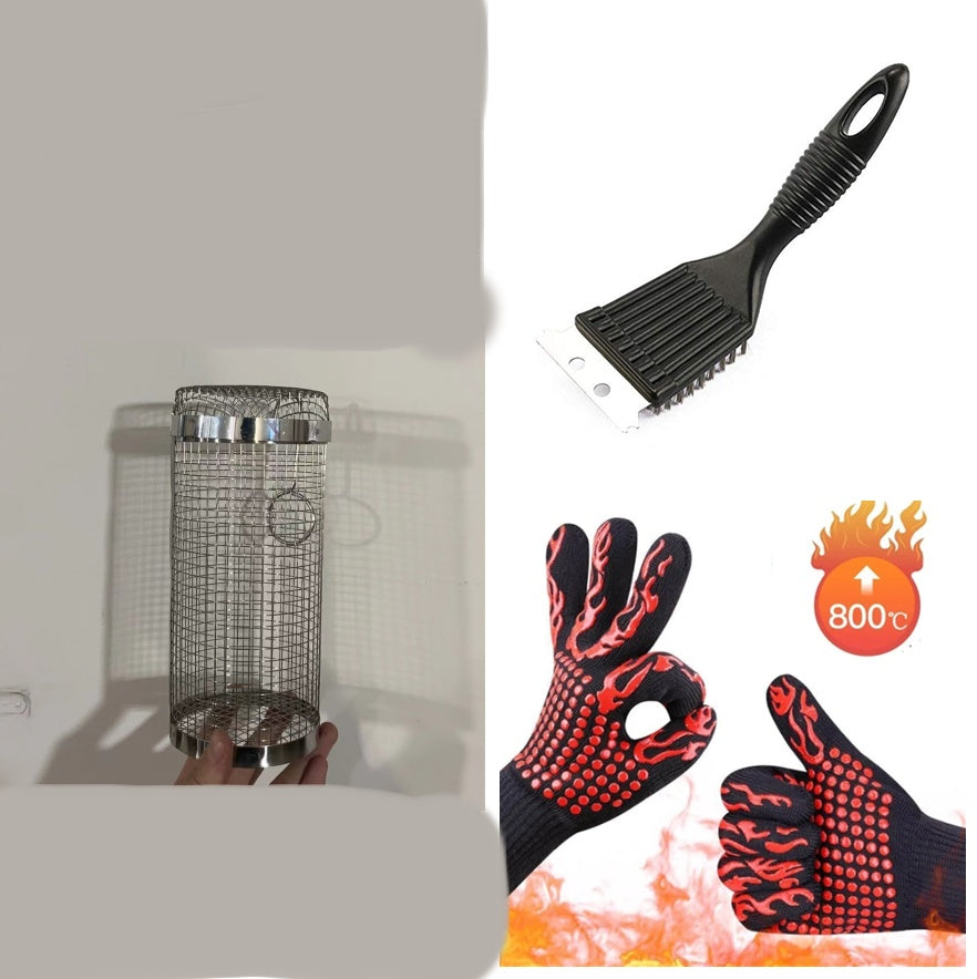 Rolling Grilling Basket Metal BBQ Barbecue Basket