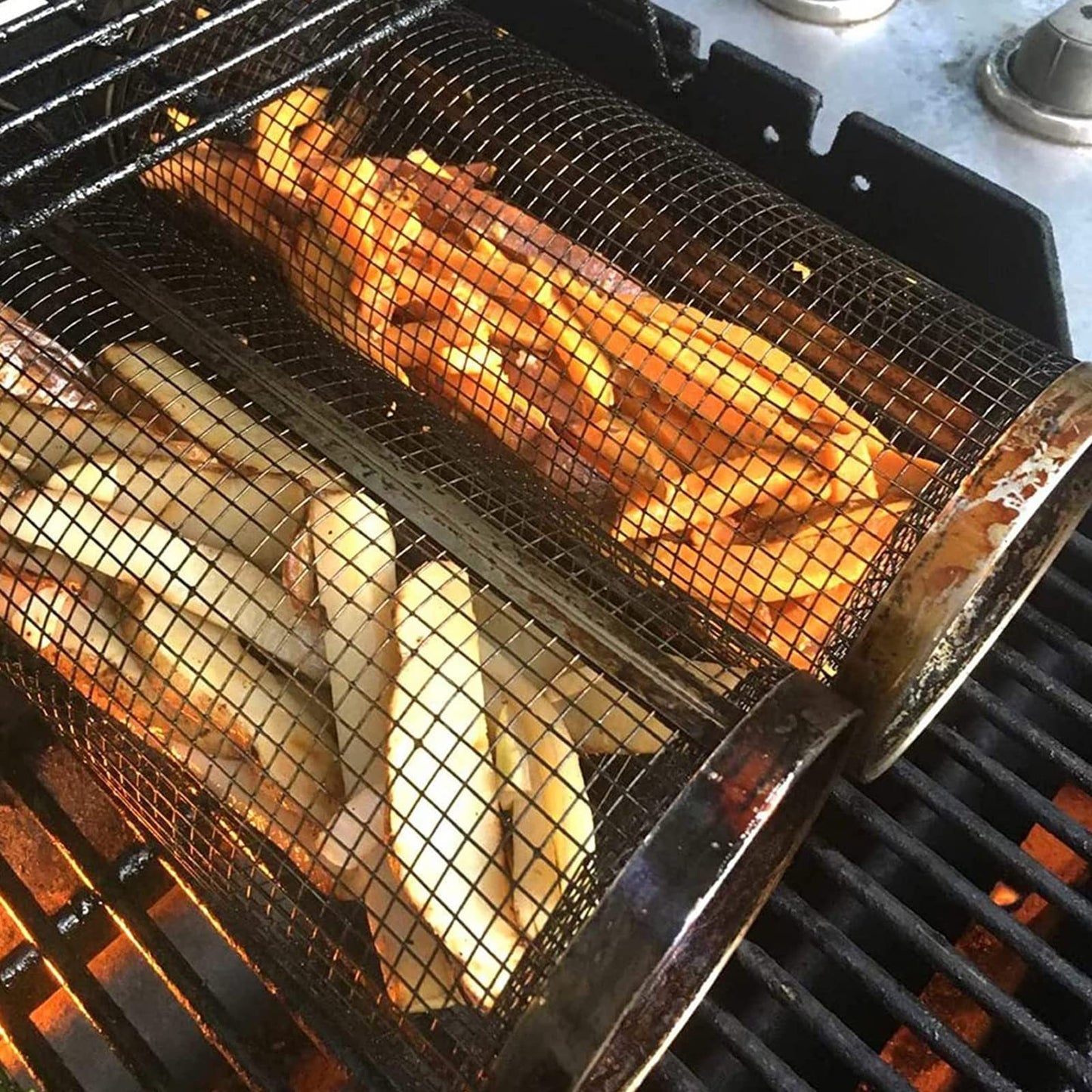 Rolling Grilling Basket Metal BBQ Barbecue Basket