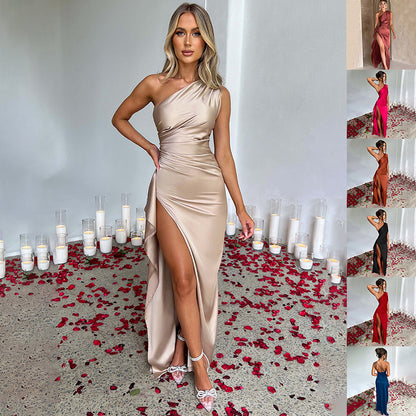 One-shoulder Backless Slit Dress Summer Elegant