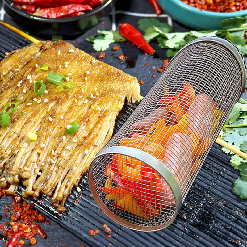 Rolling Grilling Basket Metal BBQ Barbecue Basket