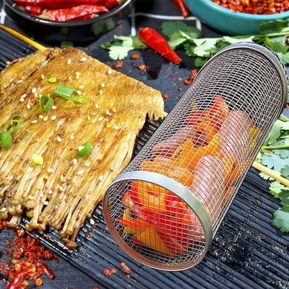Rolling Grilling Basket Metal BBQ Barbecue Basket