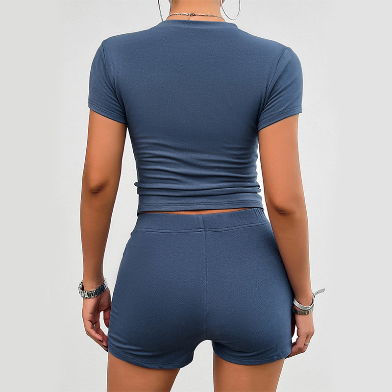 Solid Color Slim Sports Suit Summer ]